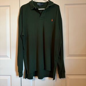 VTG Polo by Ralph Lauren Men's Dark Green Long Sleeve Polo with orange pony.